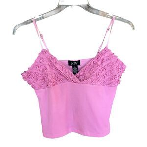 Just Polly Pink Ruffled Mesh Cami Crop Tank Top Size Large
